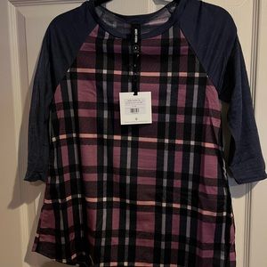 Agnes & Dora Raglan Top Navy Plaid with Denim 2 toned size S 4-6